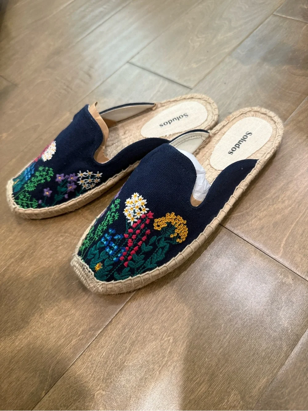 Soludos Navy Floral Embroidered Espadrille Slip-Ons